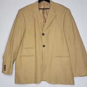 Mens Tan Linen Blend Embroidered Blazer Sport Coat Khaki 44 XL